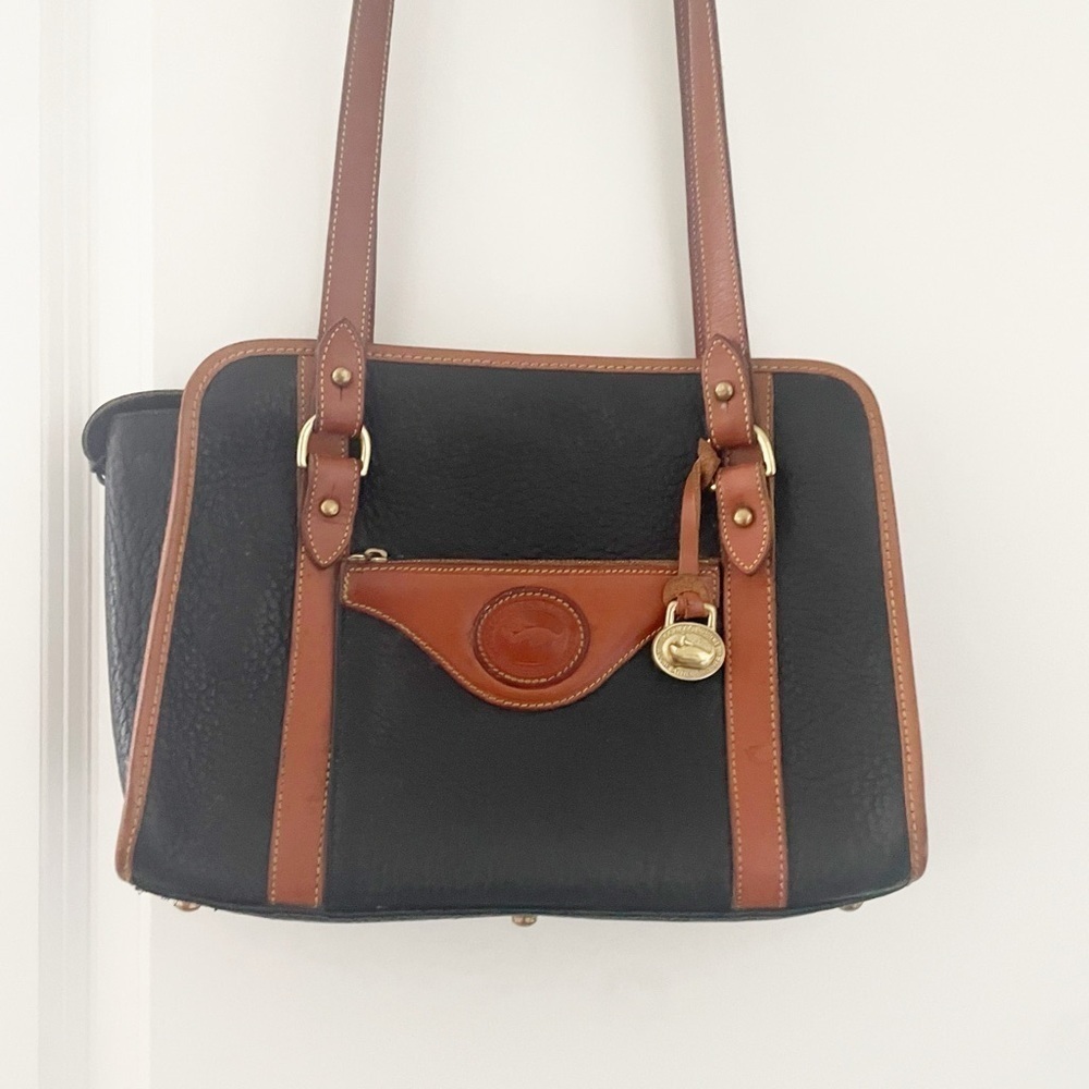 Dooney & Bourke Pebbled Leather All Weather Bag Dark Navy British Tan - Picture 12 of 14